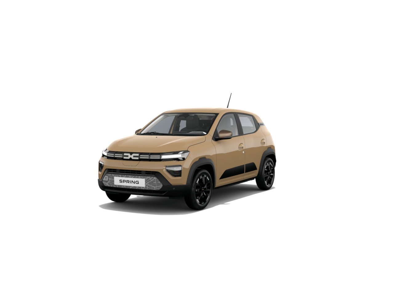 Altbild eines beige-farbenen Autos, Modell Spring, mit schwarzem Design und modernen Features.