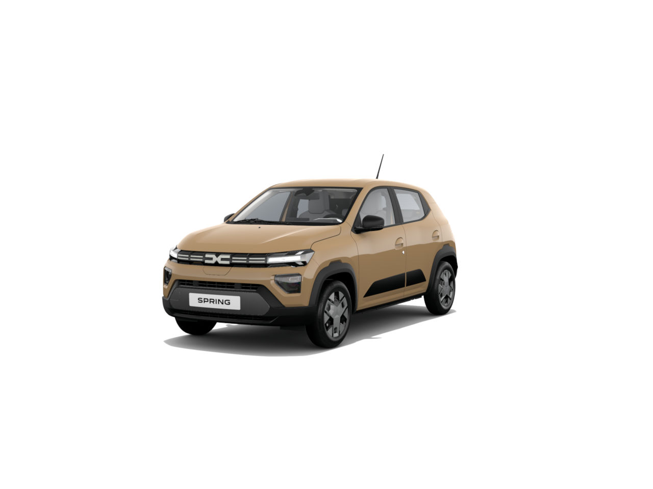 Ein modernes Auto in Sandfarben, Modell Spring, mit sportlichem Design und effizientem Look.