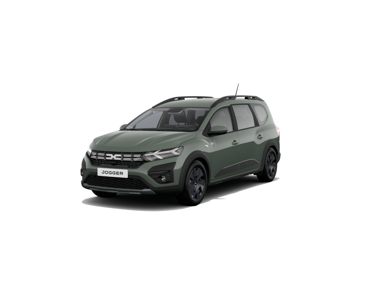 Ein neuer Dacia Jogger in grün, seitlich sichtbar mit schwarzem Grill und Felgen.