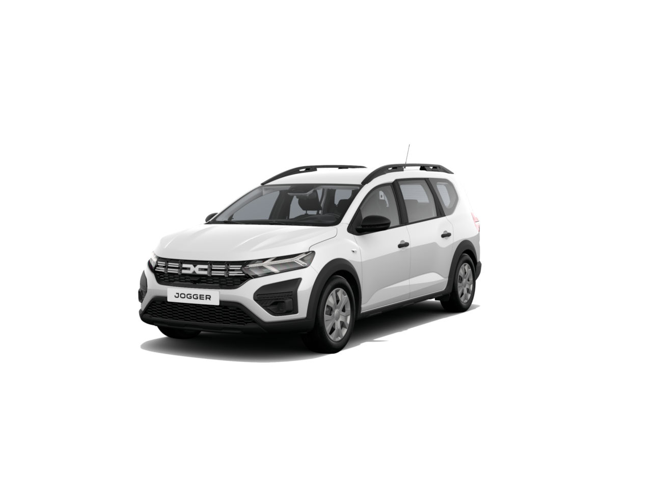 Weißer Dacia Jogger, modernes Familienfahrzeug, im Vordergrund mit klaren Linien und großzügigem Innenraum.