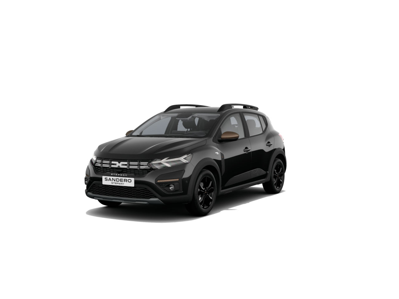 Das Bild zeigt einen schwarzen Dacia Sandero SUV mit markanten Linien und einem modernem Design.
