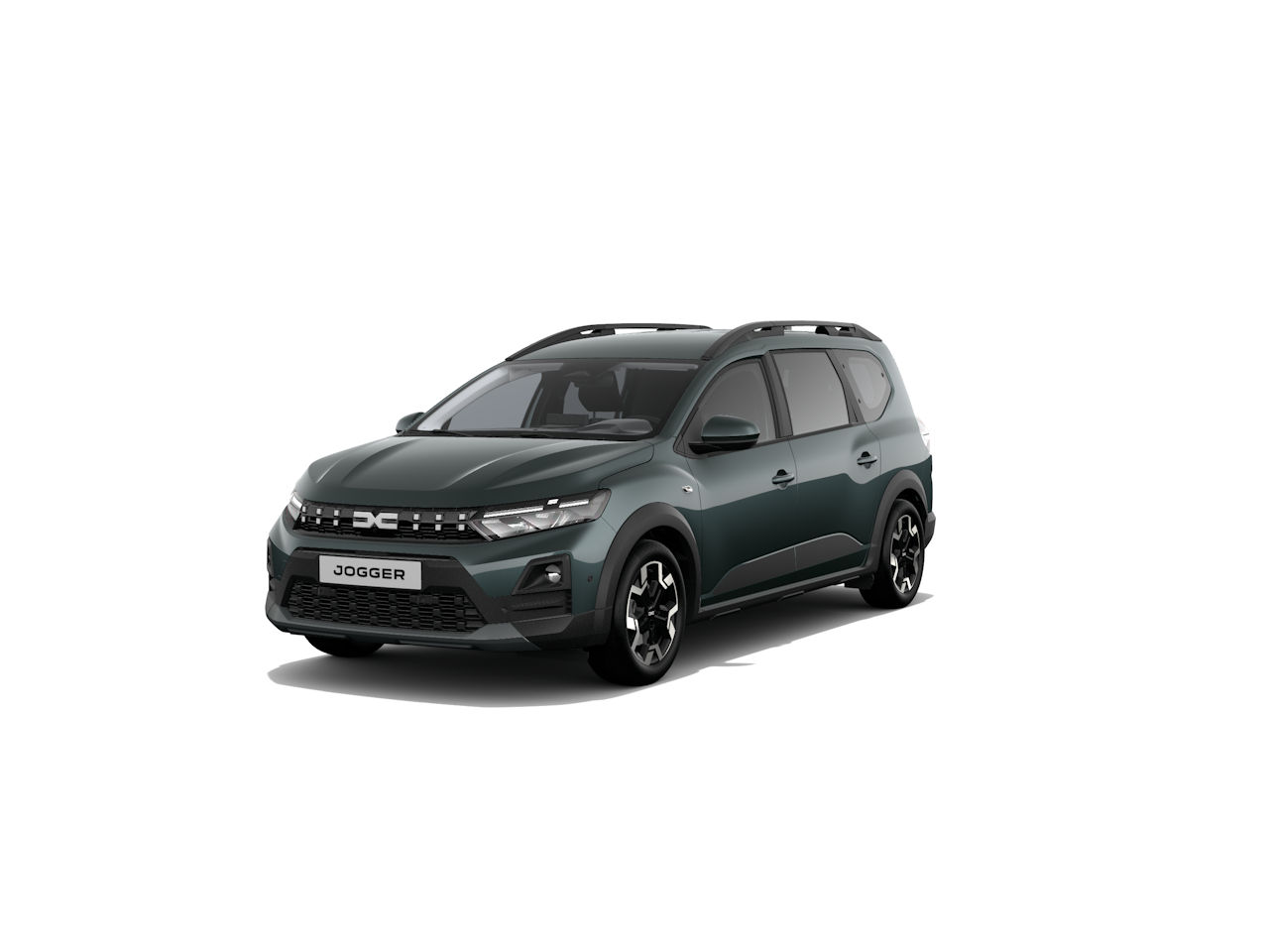 Ein Dacia Jogger in grün, frontal abgebildet, mit markantem Design und sportlichen Akzenten.