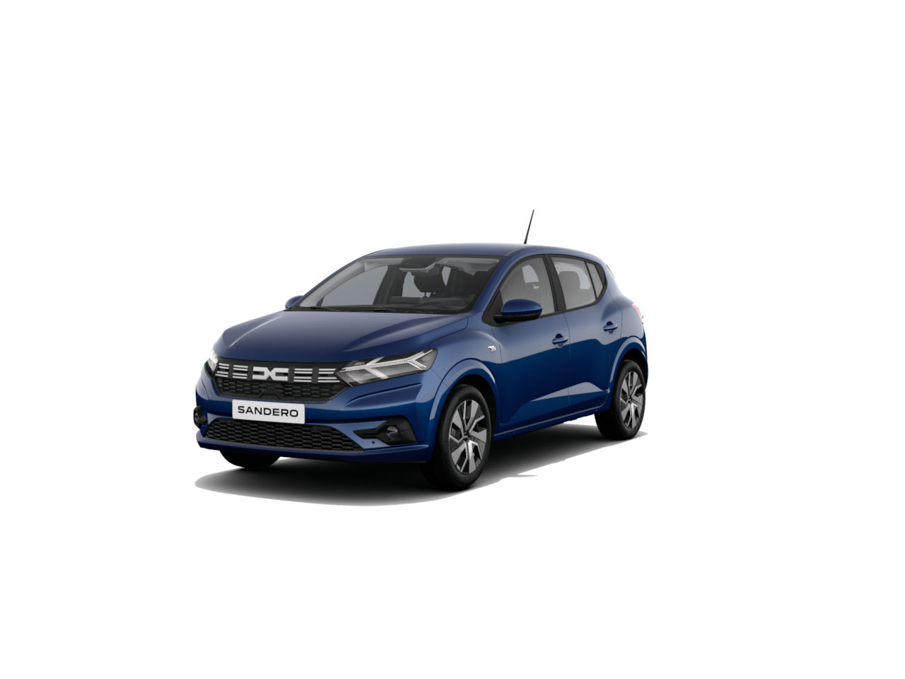 Blauer Dacia Sandero, kompaktes Auto mit modernem Design und markanter Frontansicht.