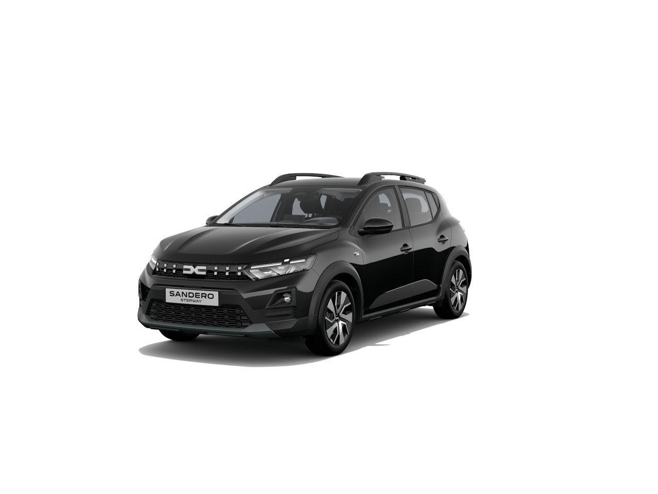 Schwarzer Dacia Sandero, modernes Kompaktfahrzeug, präsentiert in stilvollem Design.