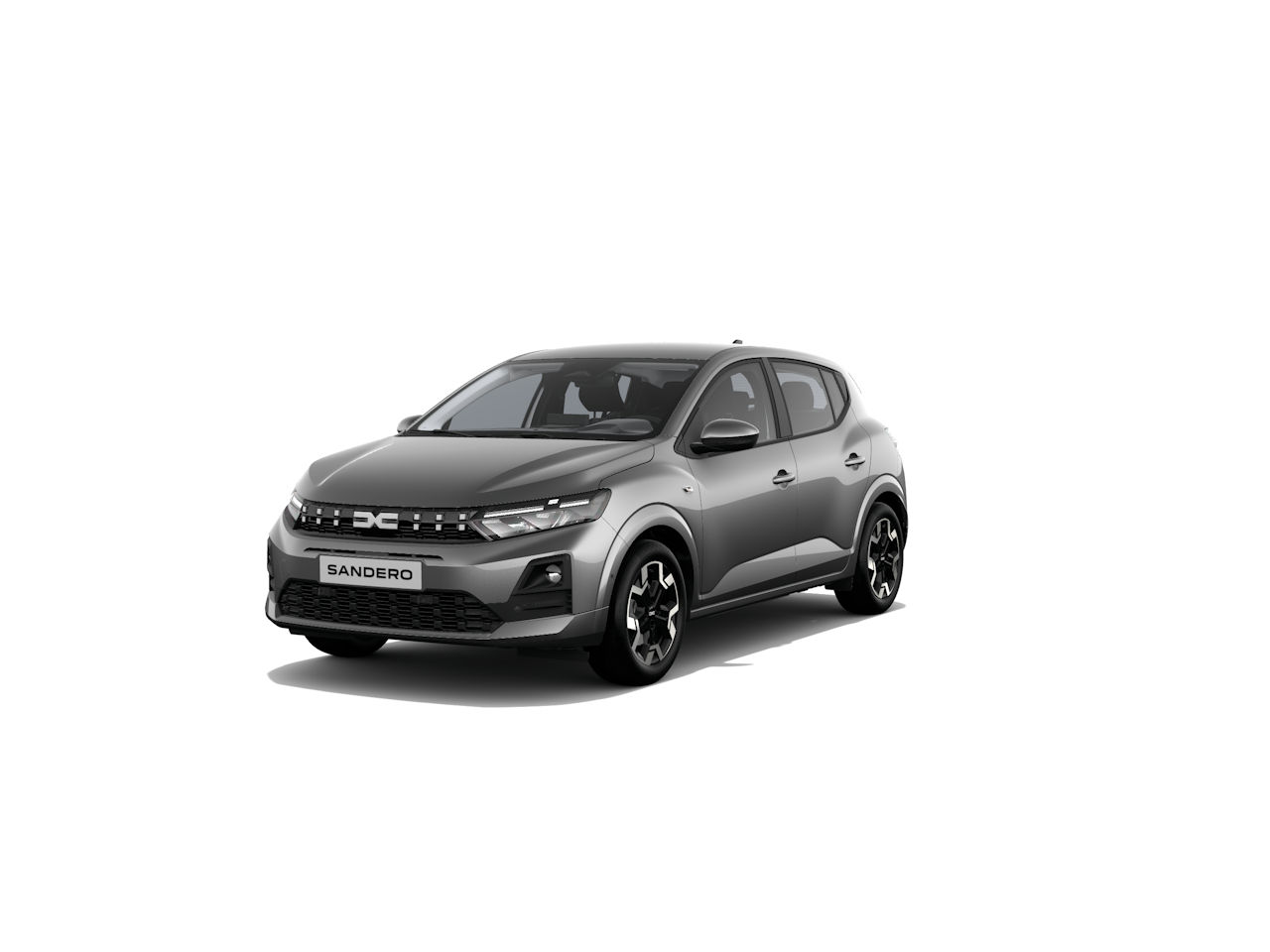 Der neue Dacia Sandero in grau, kompakter Pkw mit modernem Design und sportlichen Akzenten.