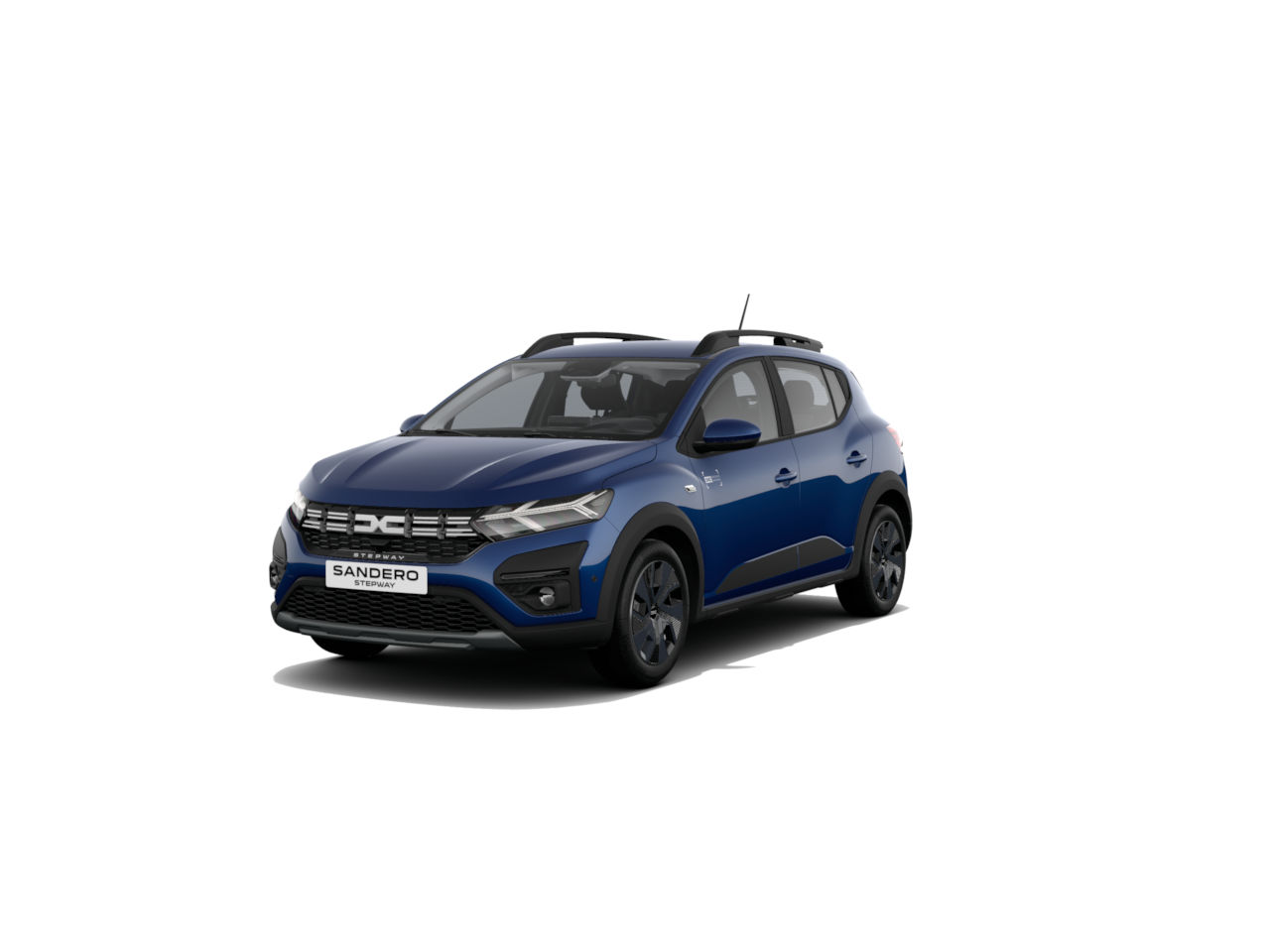 Neuer Dacia Sandero in Blau, modernes Design mit sportlichen Linien und stilvollem Blick auf die Fahrzeugfront.