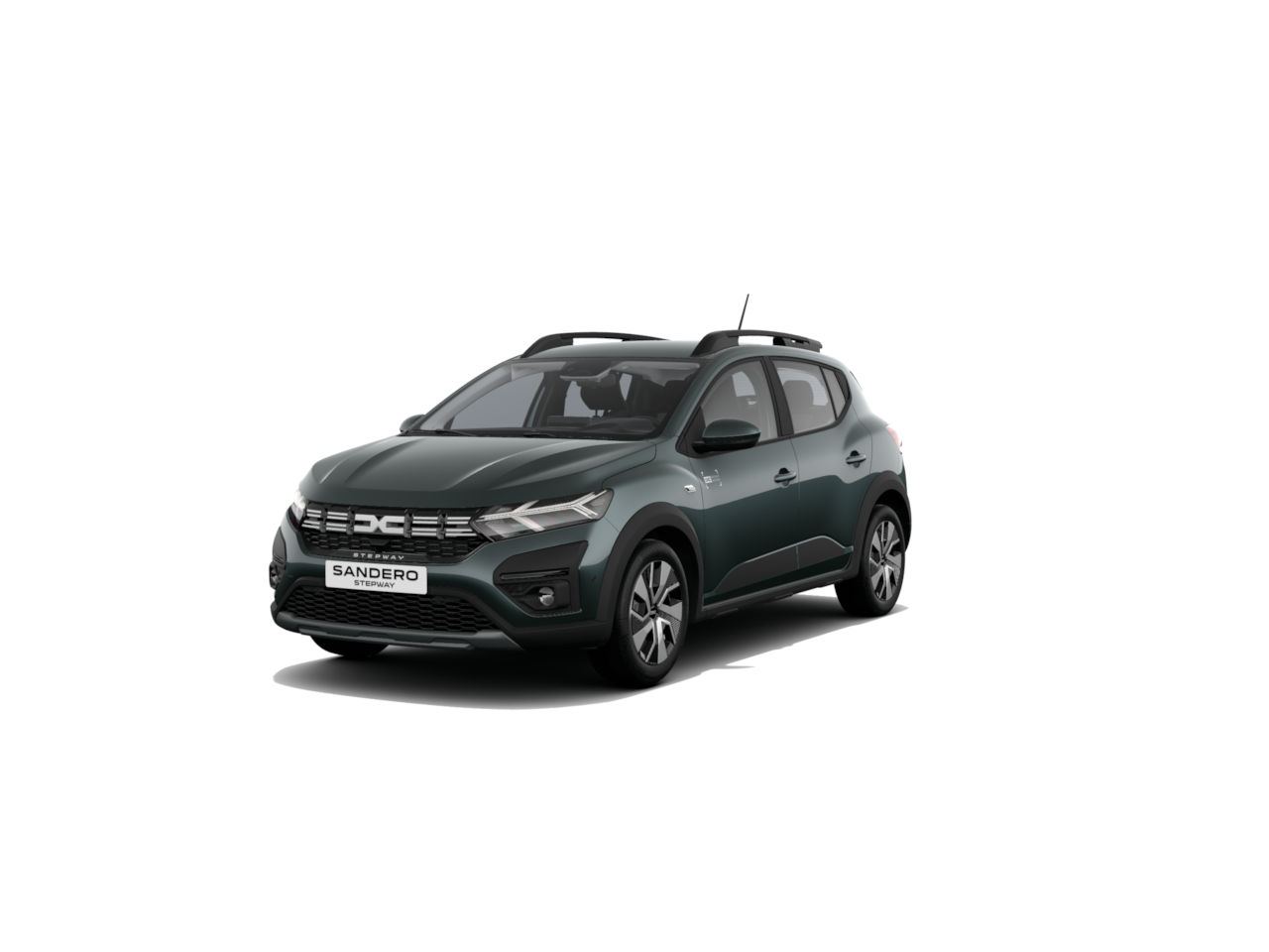 Das Bild zeigt einen dunklen Dacia Sandero, ein modernes Stadtauto mit sportlichen Linien und einem stilvollen Design.