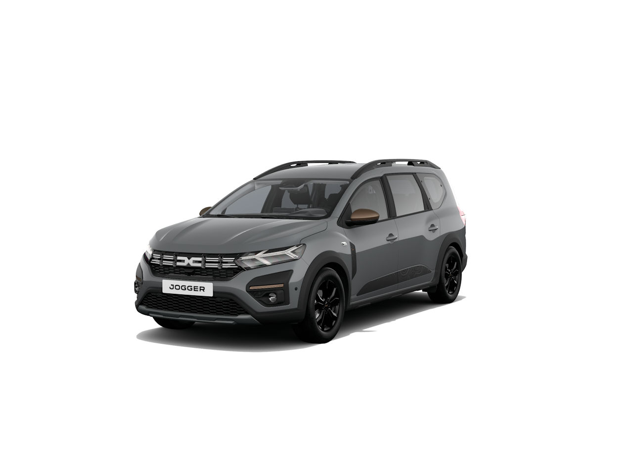 Der Dacia Jogger in Grau mit schwarzem Dach und sportlichem Design, ideal für Familienreisen.
