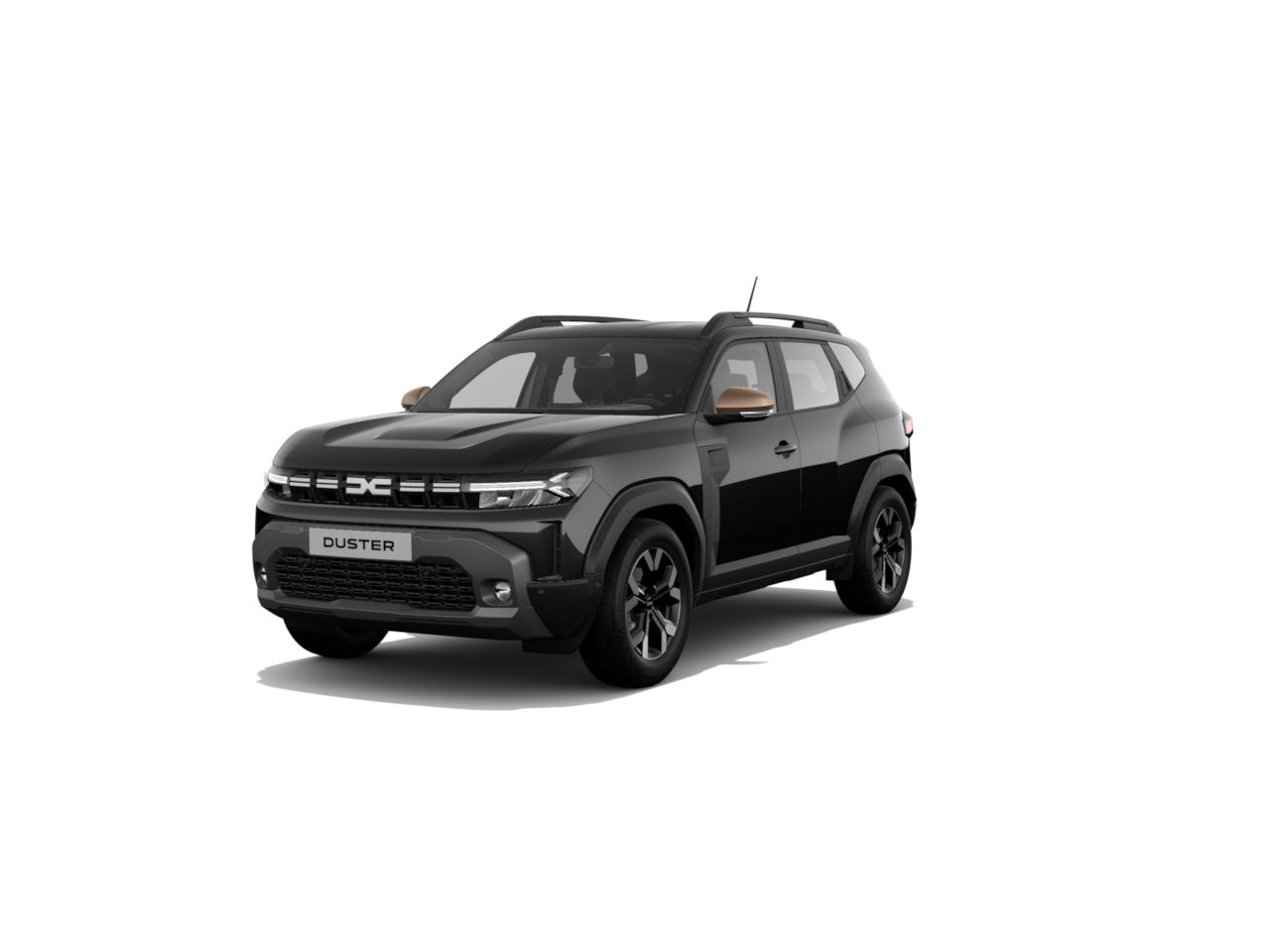 Schwarzer Duster SUV, frontansicht, modern design, markantes Styling, ideal für Abenteuer und Stadtfahrten.