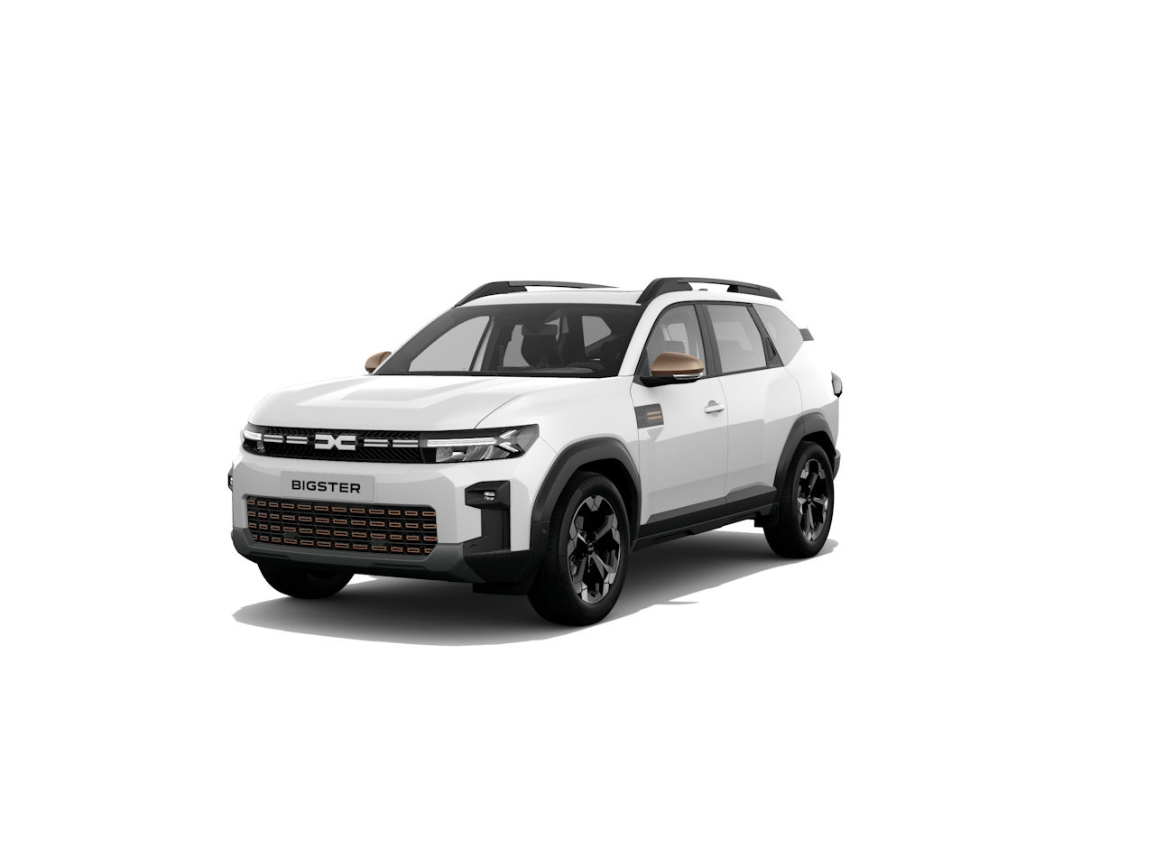 Weißer SUV mit markanten Linien und schwarzem Kühlergrill, steht auf einem weißen Hintergrund.