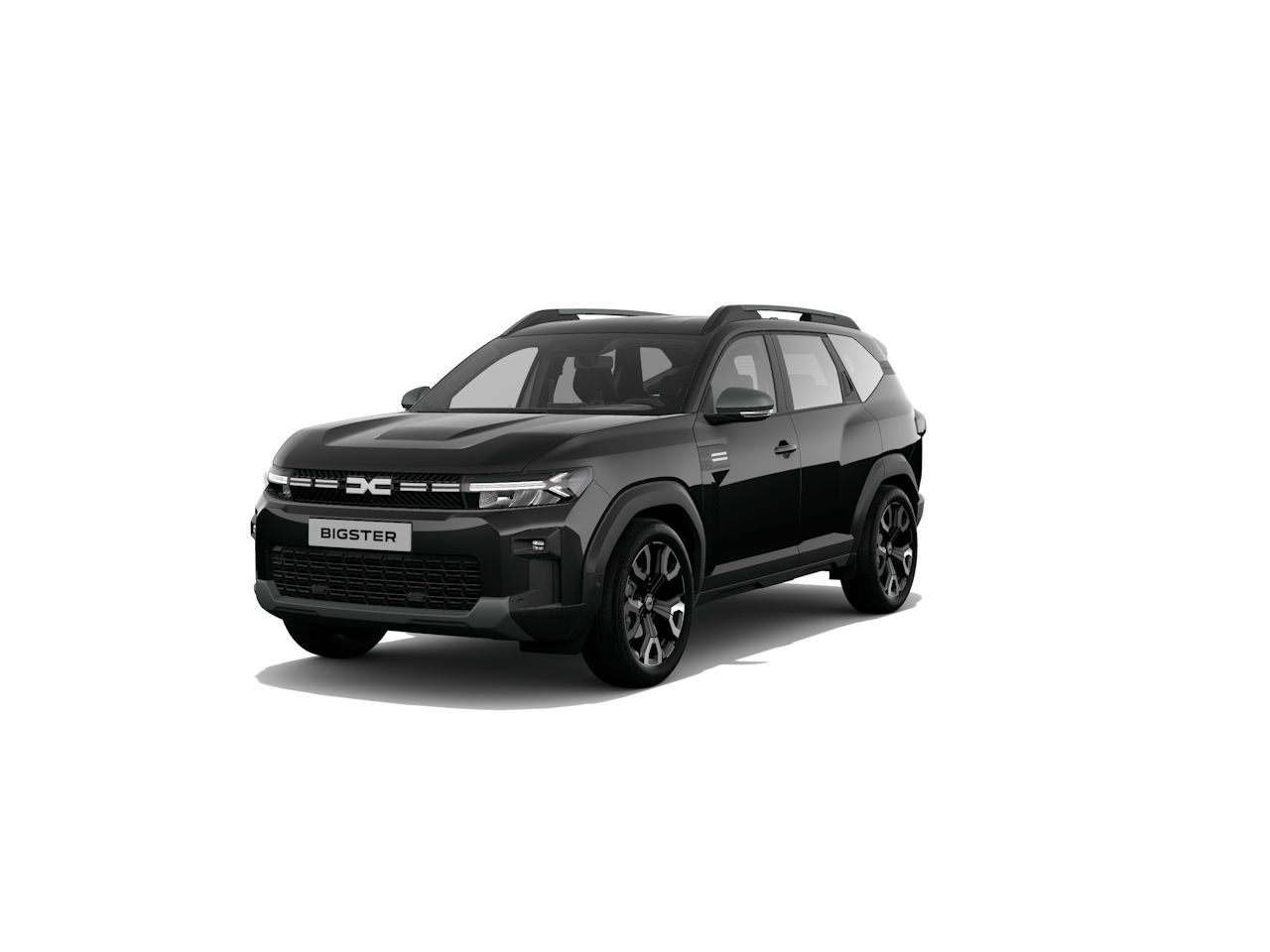 Schwarzes SUV, Modell Bigster, mit sportlichem Design und modernen Linien, frontal präsentiert.