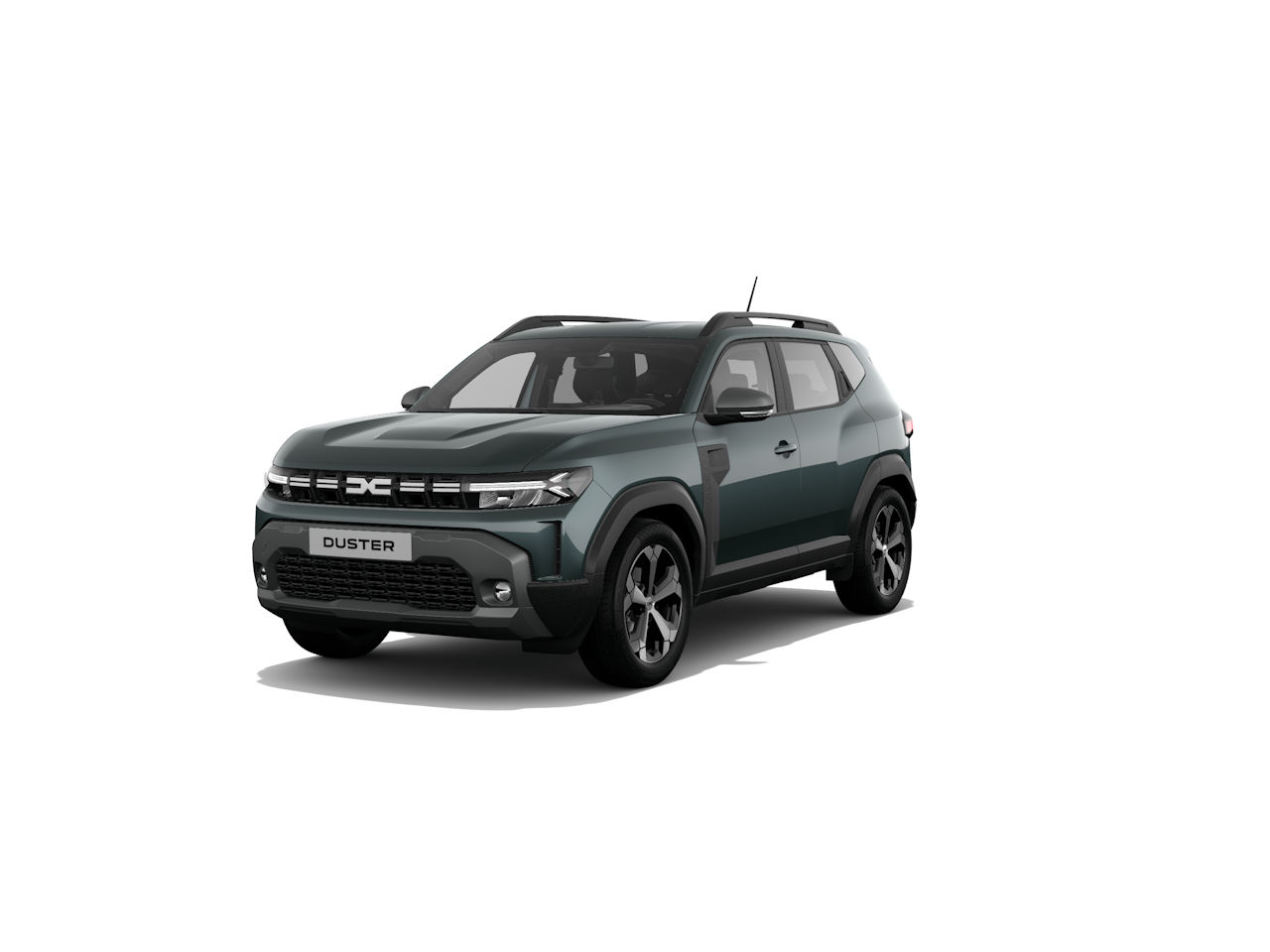 Neues Modell des Dacia Duster in grün, gesehen von der Seite, mit sportlichem Design und modernen Features.
