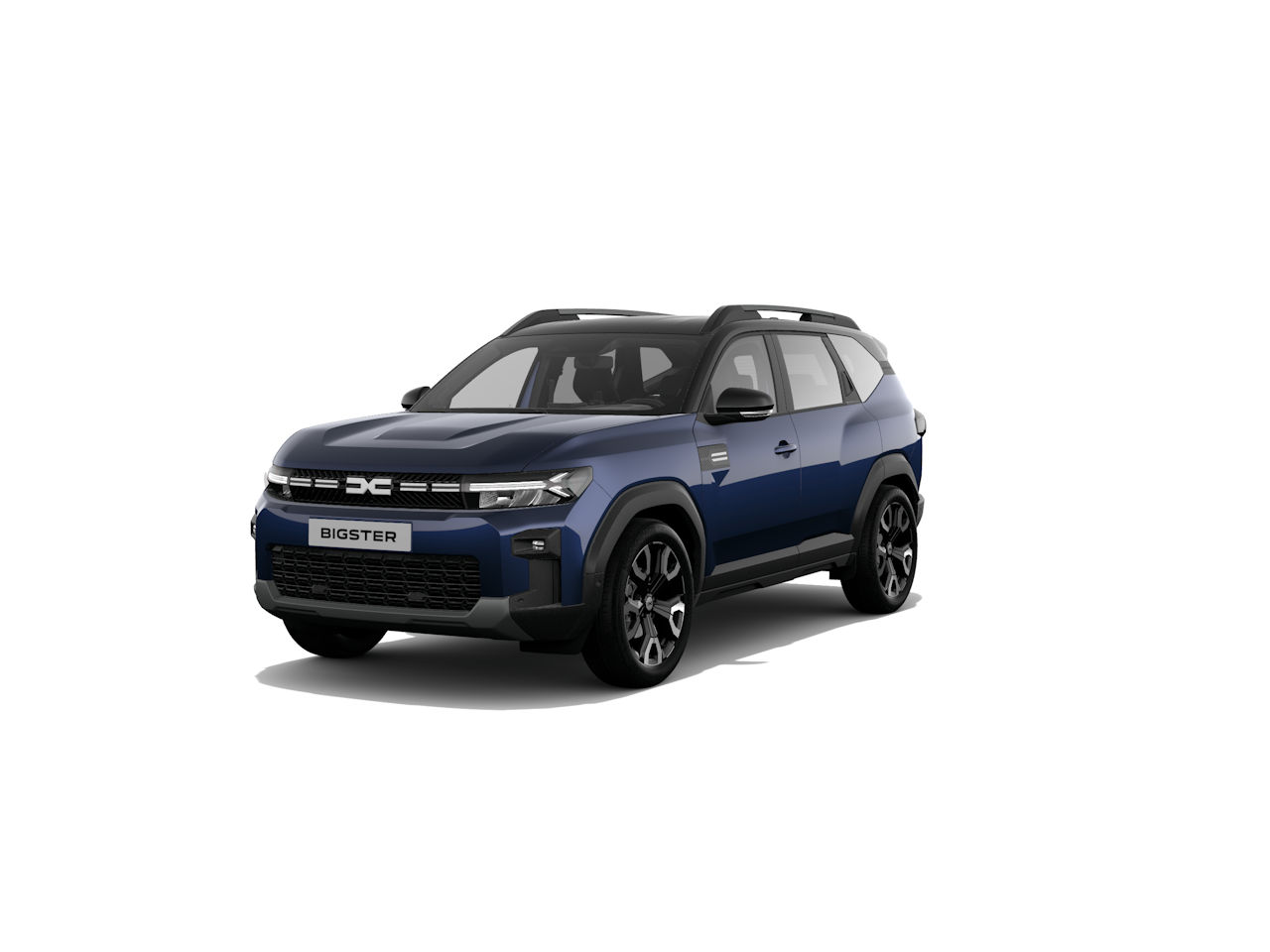 Blauer SUV Bigster mit sportlichem Design und schwarzem Dach auf weißem Hintergrund.