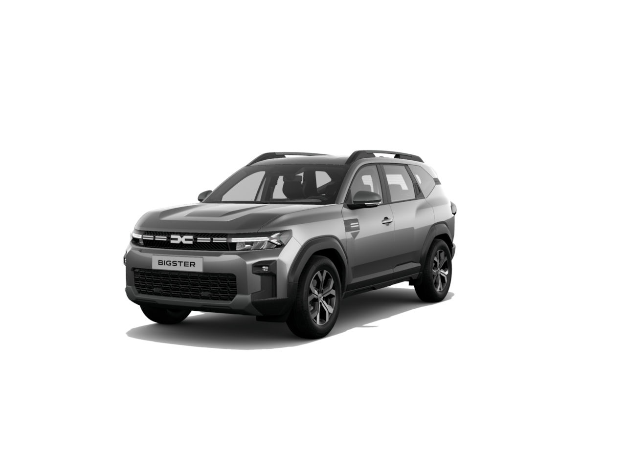 Grau-silbernes SUV-Modell Bigster auf weißem Hintergrund. Modernes Design mit markantem Kühlergrill.