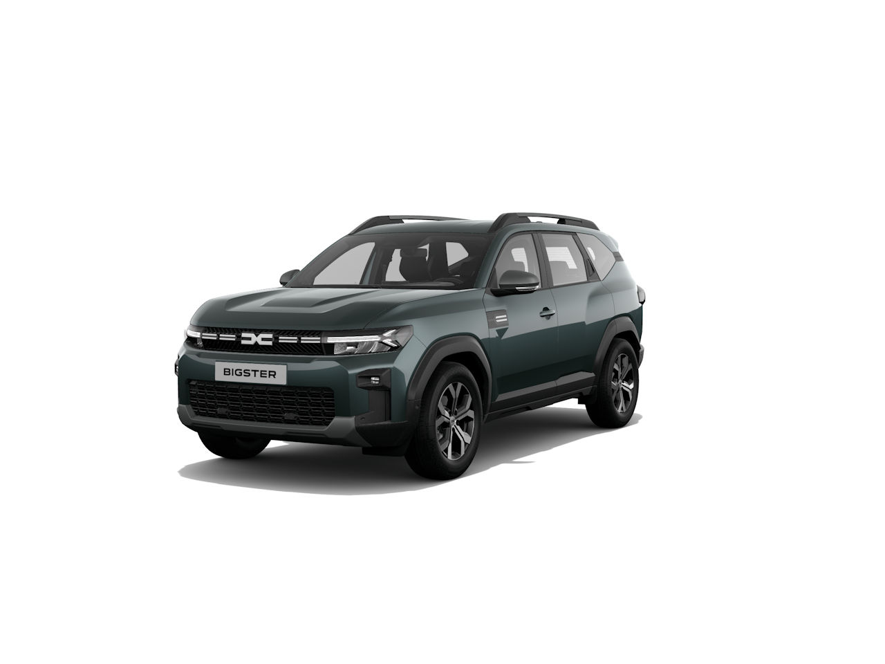Ein moderner SUV in dunkler Farbe, bekannt als Bigster, mit markantem Design und gestellten Reifen.
