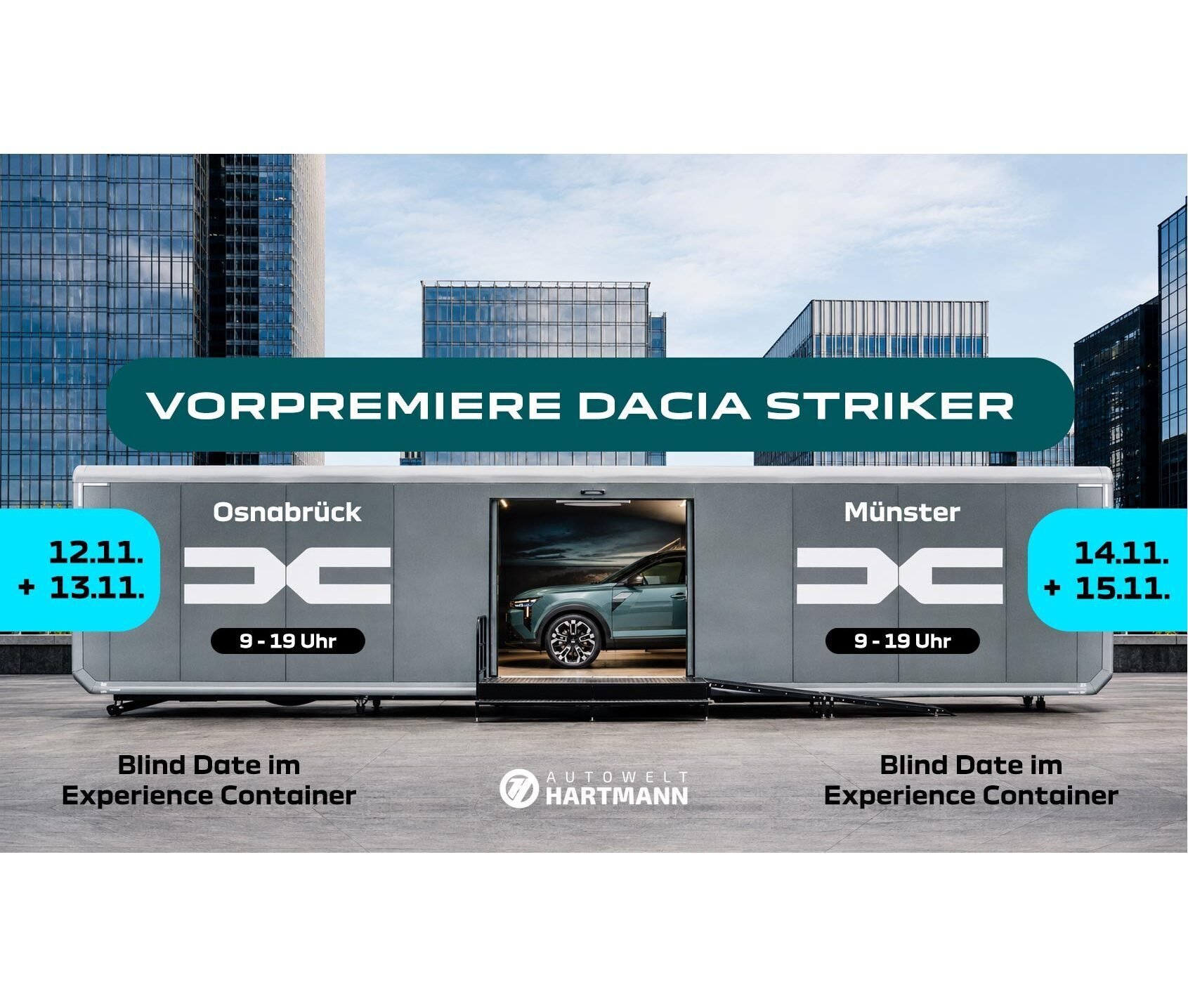 Vorpremiere des Dacia Striker: Veranstaltung in Osnabrück und Münster im Experience Container am 12.-15. November.