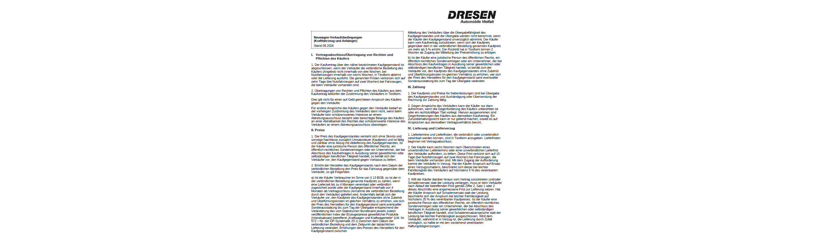 Ein Dokument mit Überschrift „DRESEN“ und Text über DRESEN Produkte und Dienstleistungen.