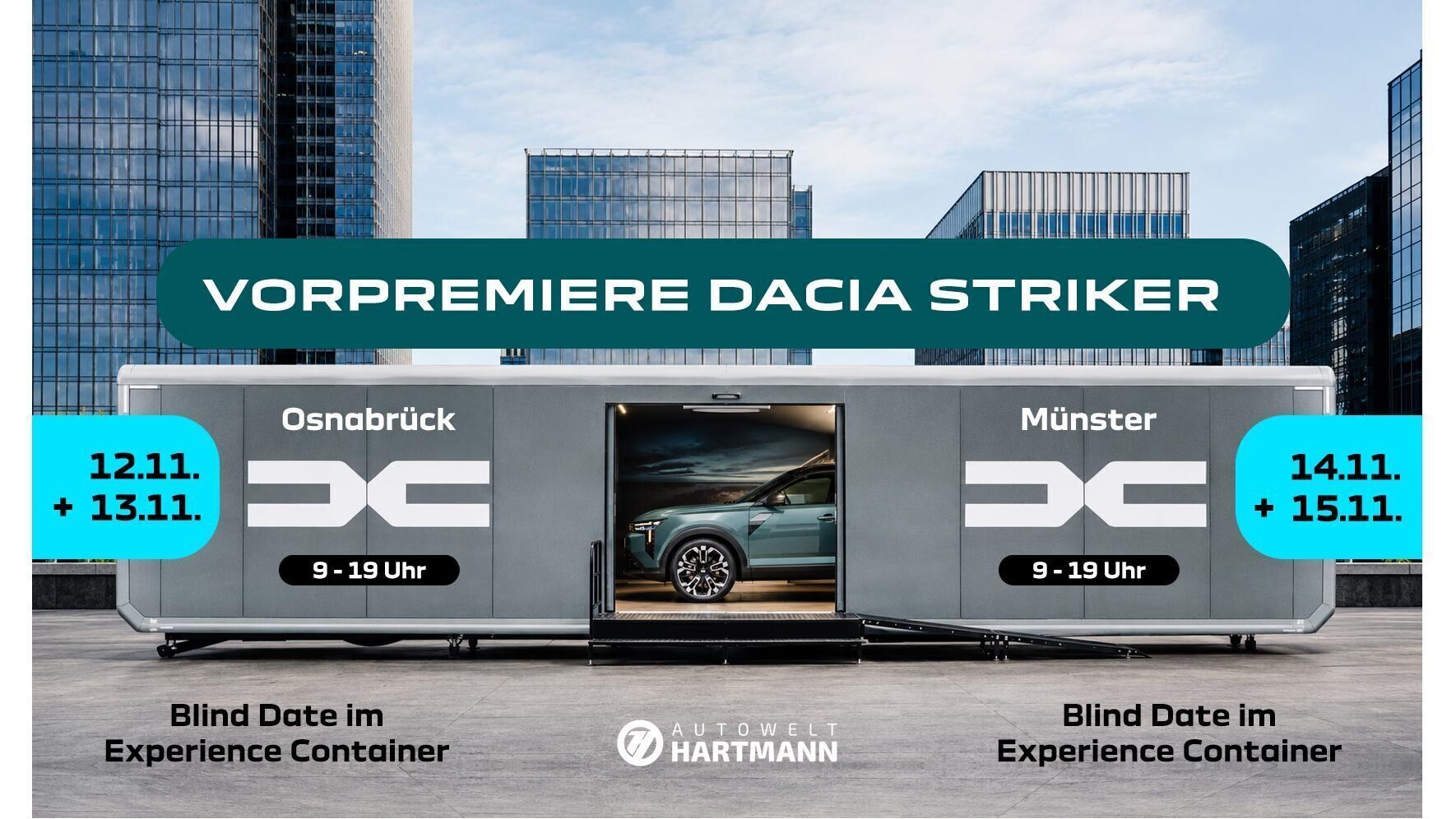 Vorpremiere des Dacia Striker in Osnabrück und Münster am 12.-15. November im Experience Container.